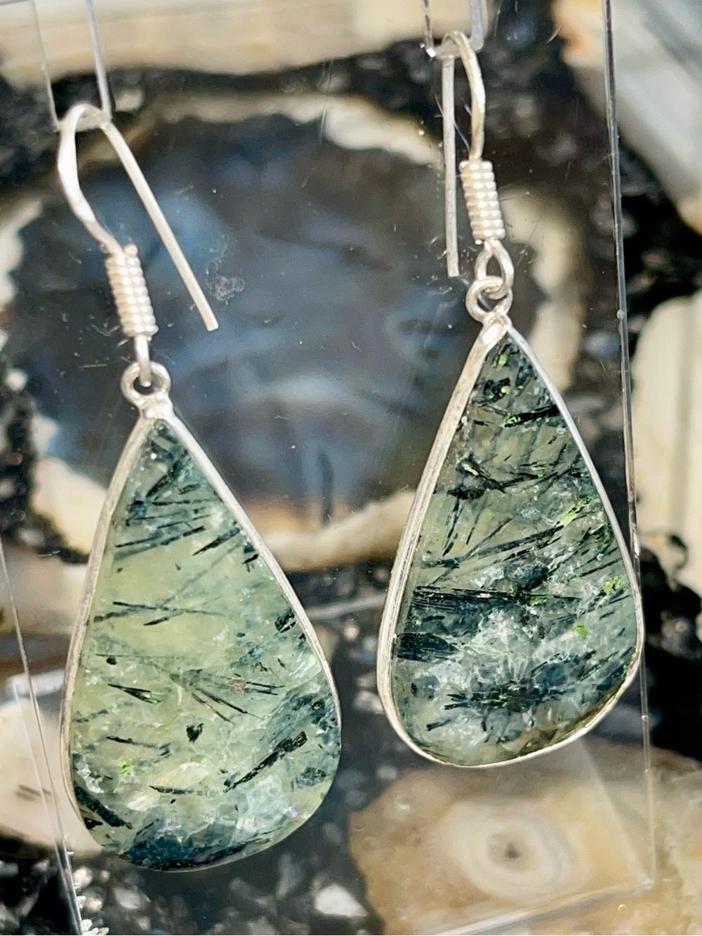 Lightweight Healer Crystal Yellow Green Prehnite Earrings 2”